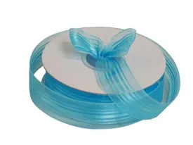 25 Yard 7/8" DIY Turquoise Organza Ribbon With Satin Stripes For Craft Dress Wedding