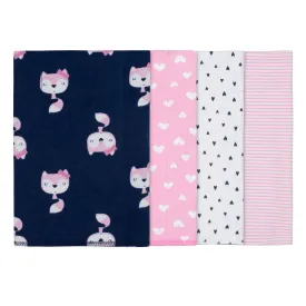 4-Pack Baby Girls Fox Flannel Burp Cloths