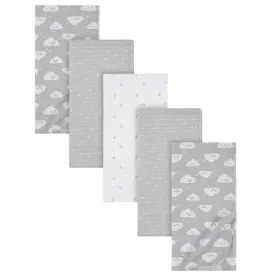 5-Pack Baby Neutral Clouds Flannel Receiving Blankets