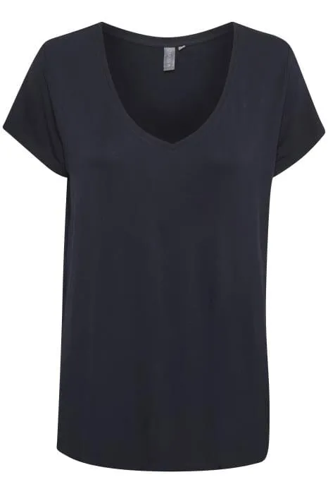 BASIC NAVY SOFT V NECK T SHIRT