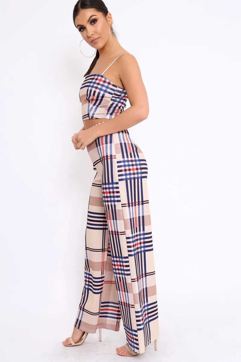 Beige Check Crop Top and Trousers Co-Ord - Mahli