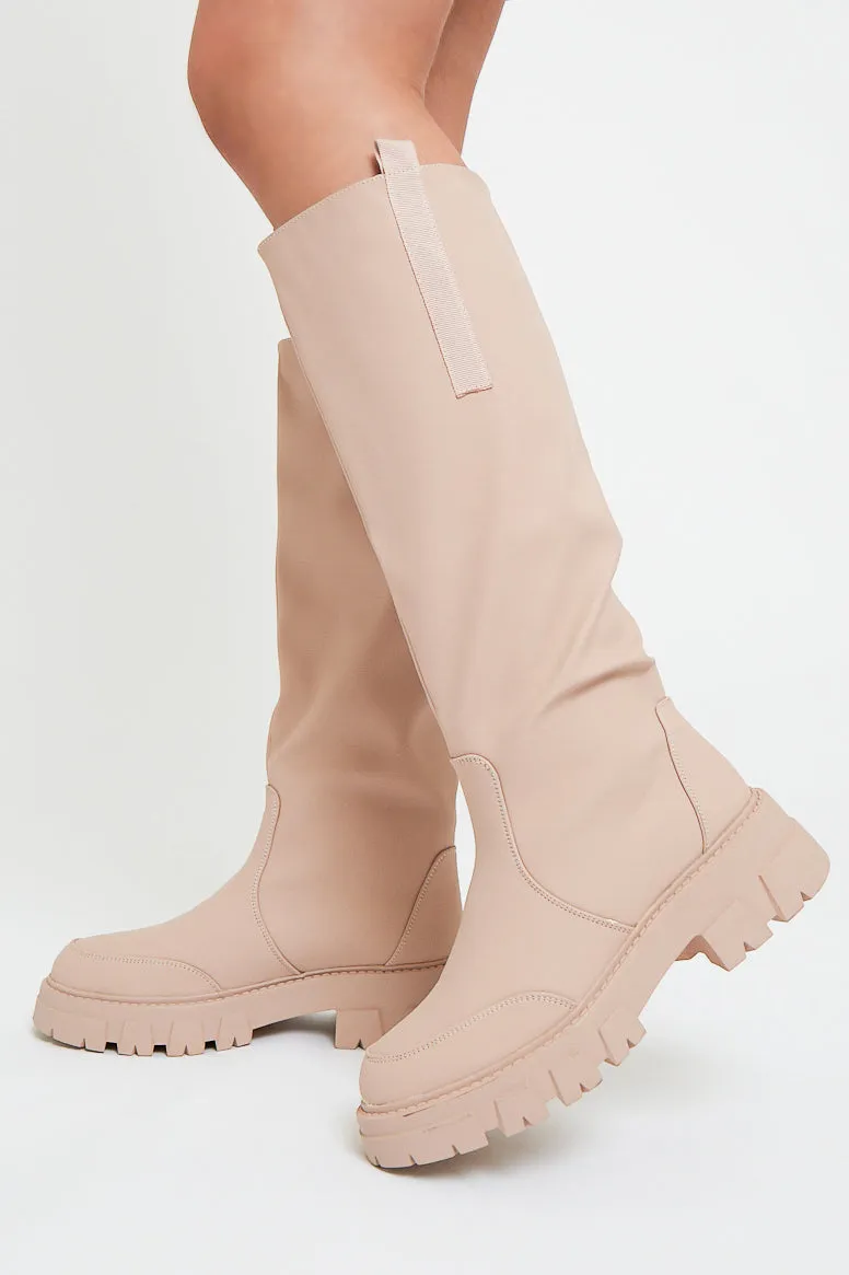 Beige Chunky Sole Wellington Boots - Makhi