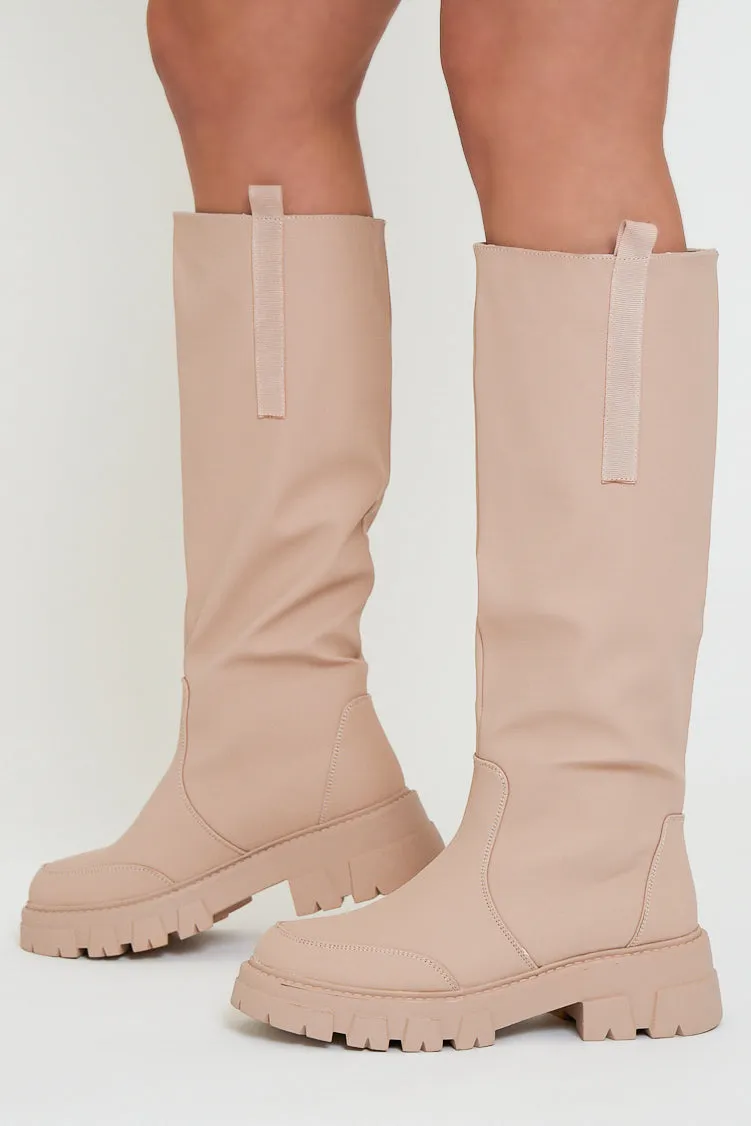 Beige Chunky Sole Wellington Boots - Makhi