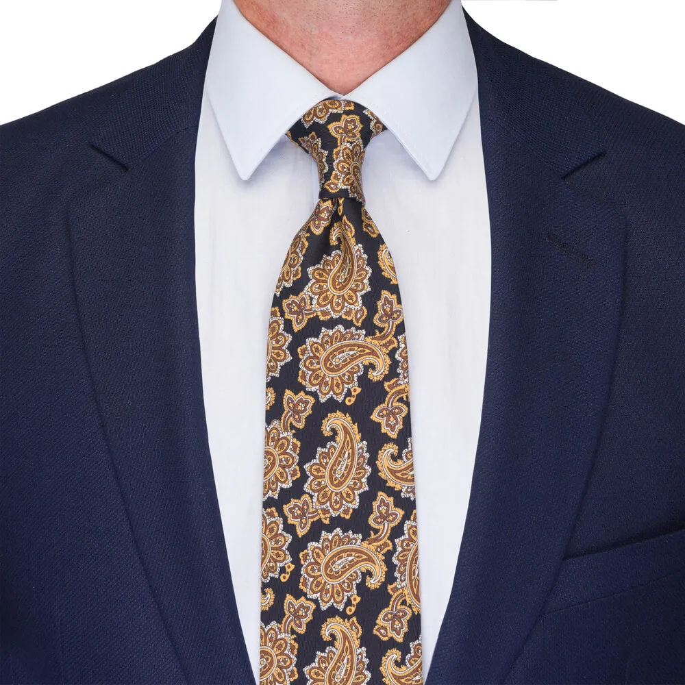 Black and Brown Paisley Motif Twill Silk Tie