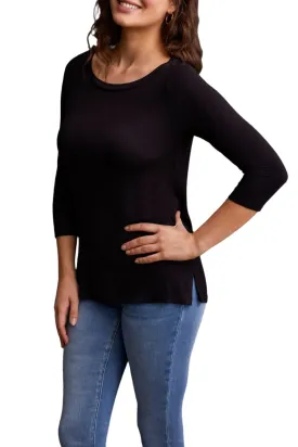 BLACK WIDE NECK 3/4 SLEEVE CREW NECK TOP