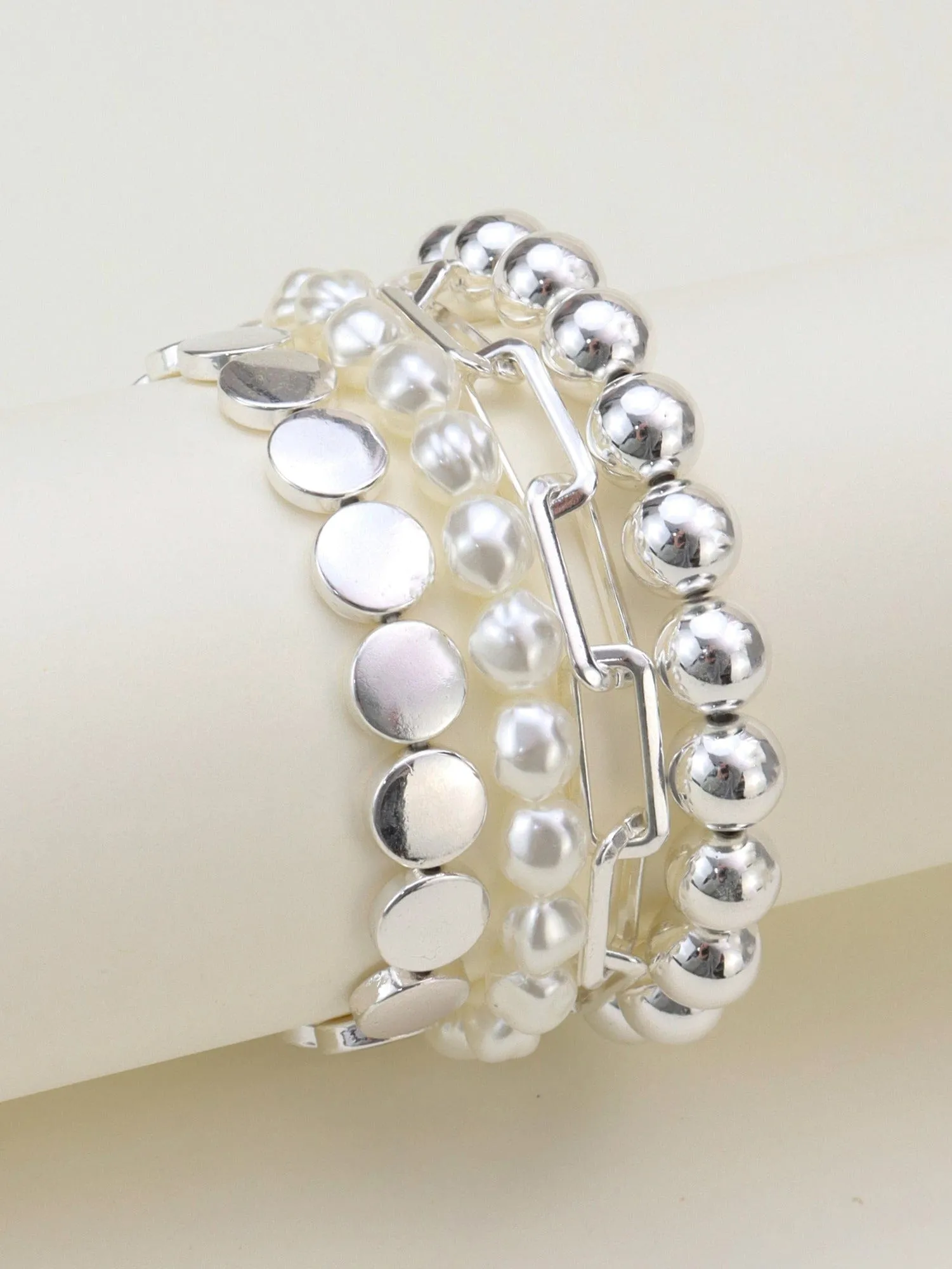 CB2162 Pearl, CCB and Chain Bracelet Set