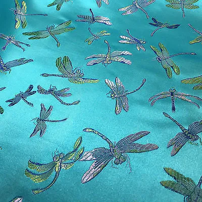 CHINESE ORIENTAL GOLD DRAGONFLY BROCADE SILKY SATIN DRESS FABRIC 44" M163