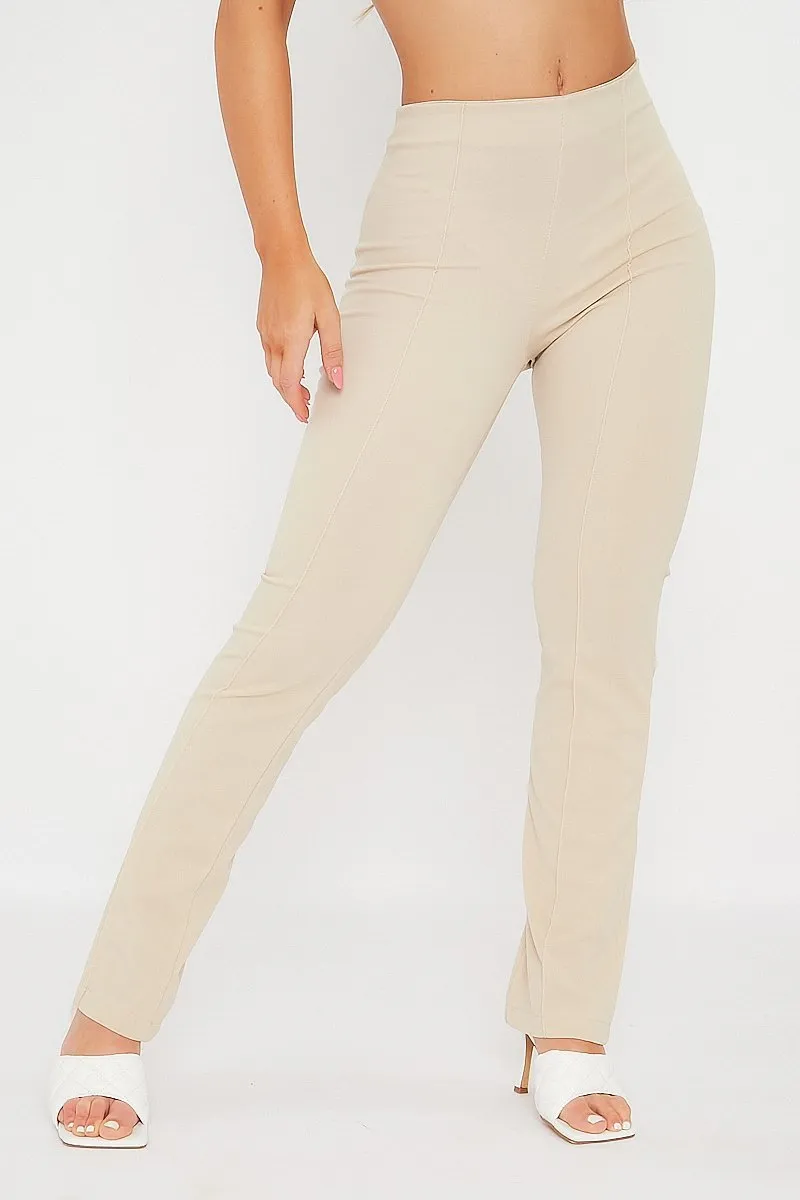 Cream Front Seam Flare Trousers - Megen