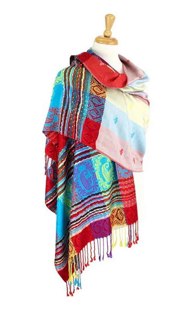 DBS056-10 Light Grey Rainbow Colorful Pashmina Shawl Scarf