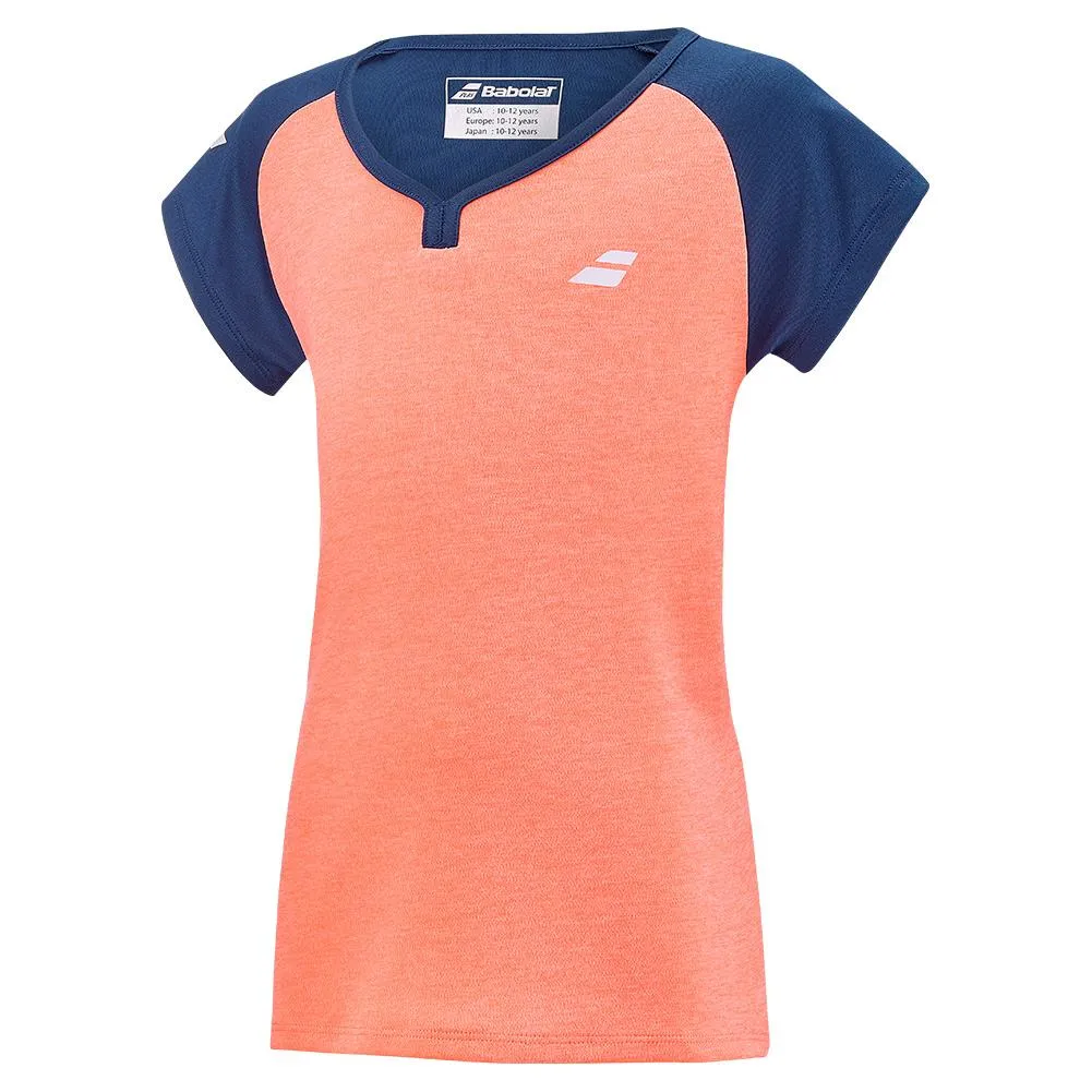 Girls` Play Cap Sleeve Tennis Top Fluo Strike