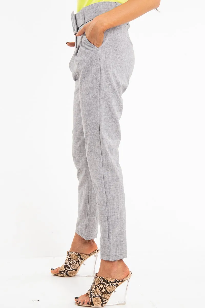 Grey Belted Tailored Trousers - Celena