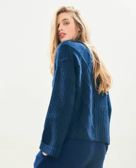 Jumper1234 Aran Navy Rib Turtle Knit