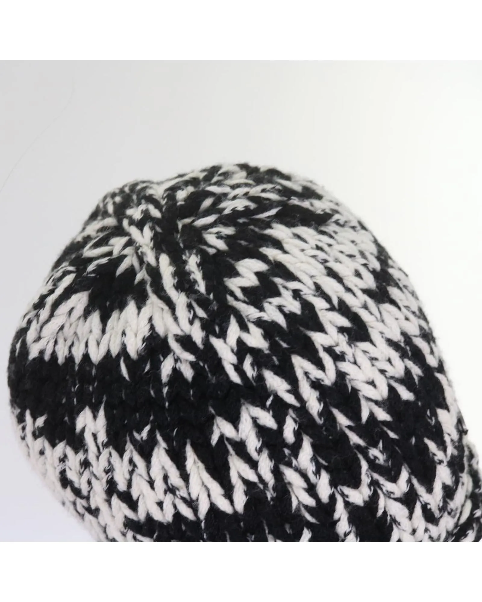 Knitted Fabrics Hat with Coco Mark in Black and White Wool by CHANEL