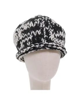 Knitted Fabrics Hat with Coco Mark in Black and White Wool by CHANEL