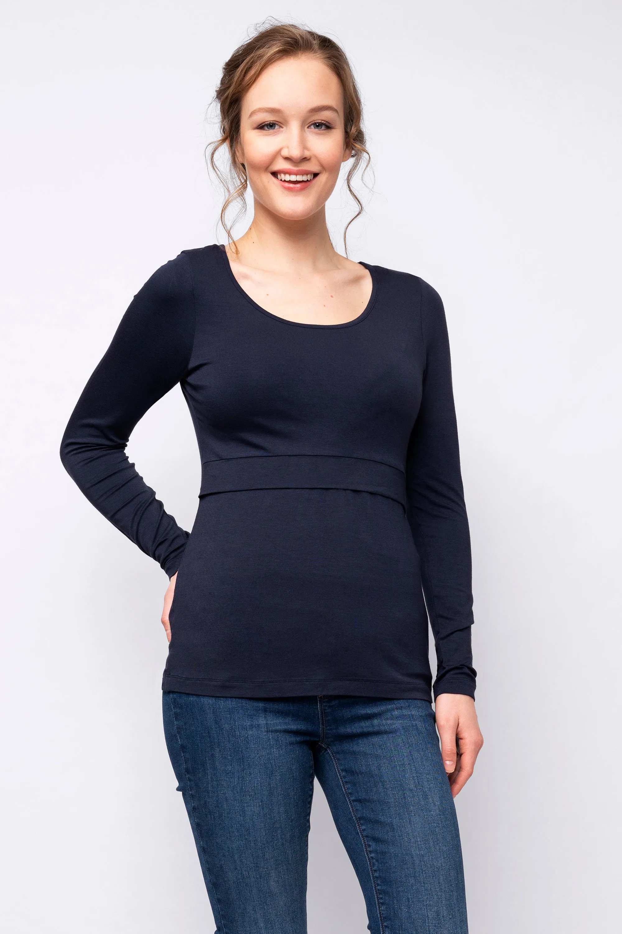 Laina Navy Bamboo Long Sleeve Maternity & Nursing Tee Seraphine