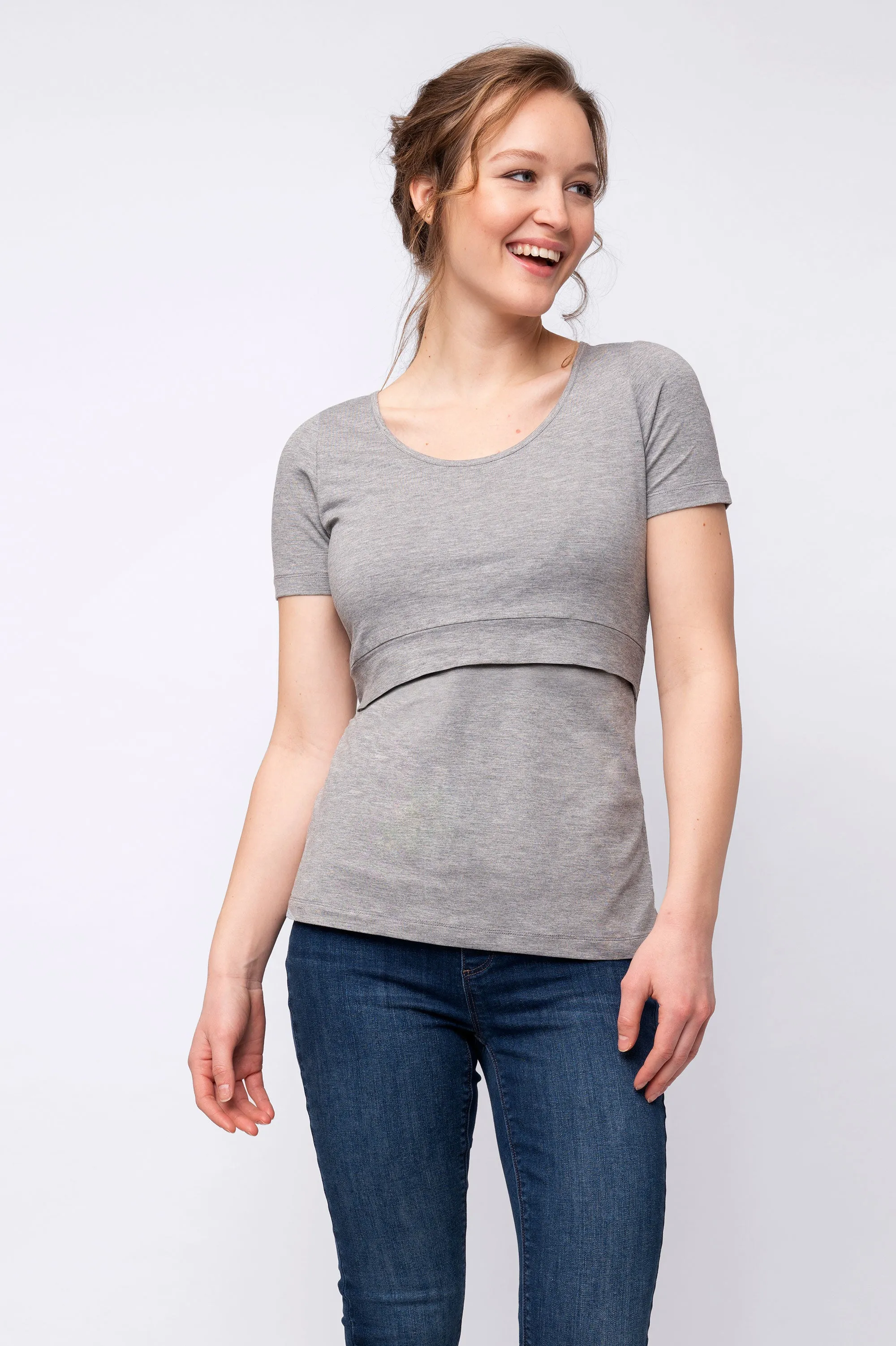 Laina Short Sleeve Maternity Nursing Top Grey Seraphine