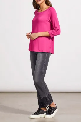 MAGENTA WIDE NECK 3/4 SLEEVE CREW NECK TOP