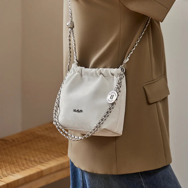 Metallic Leather Pleated Chain Strap Bag