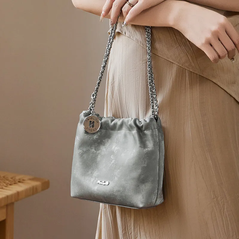 Metallic Leather Pleated Chain Strap Bag