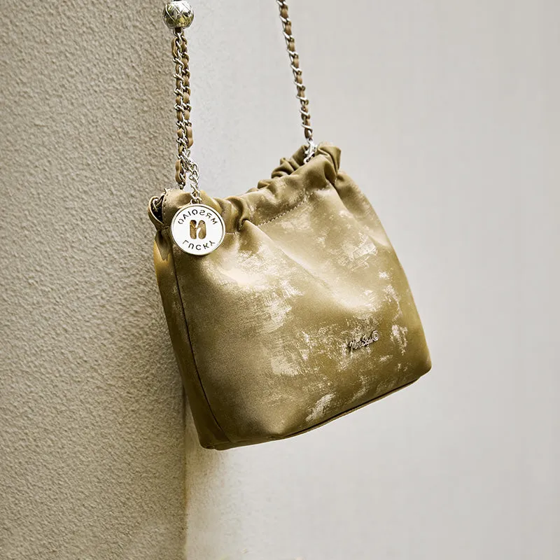 Metallic Leather Pleated Chain Strap Bag