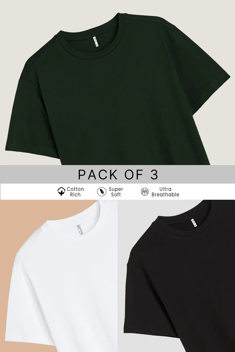 Pack 3 - Black, white & Army Green - Classic Crew