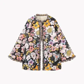 Pre Order:  Floral Ruffle Spliced Quilted Jacket