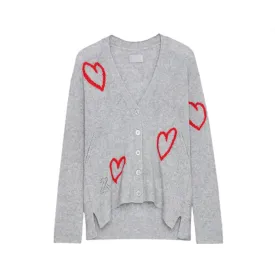 Pre Order: Red Heart Jacquard V-Neck Knit Cardigan