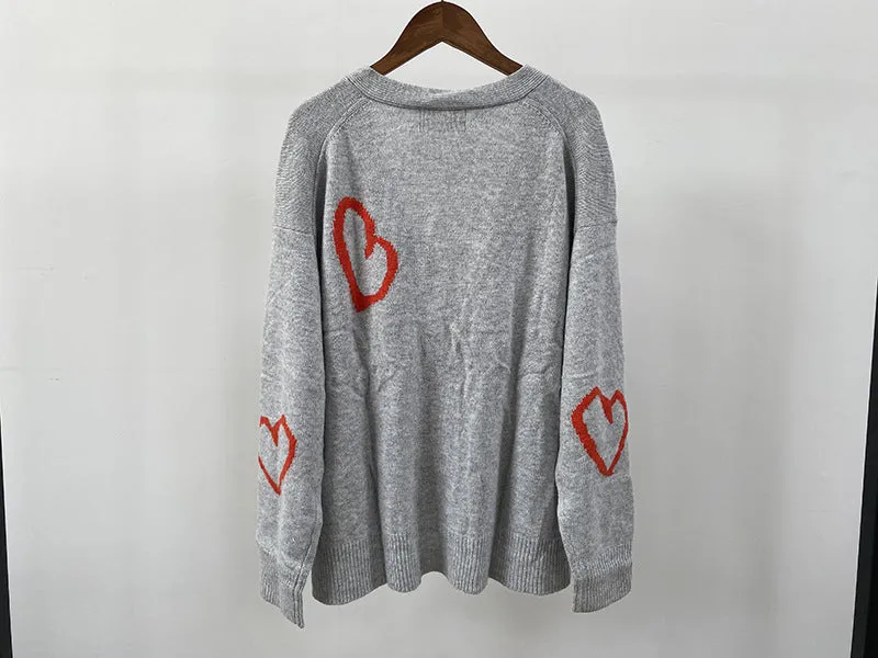 Pre Order: Red Heart Jacquard V-Neck Knit Cardigan