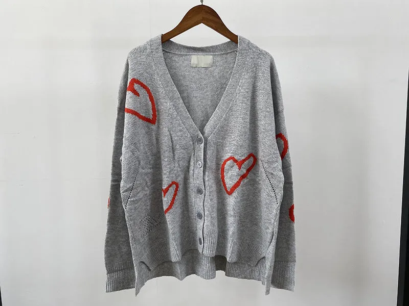 Pre Order: Red Heart Jacquard V-Neck Knit Cardigan