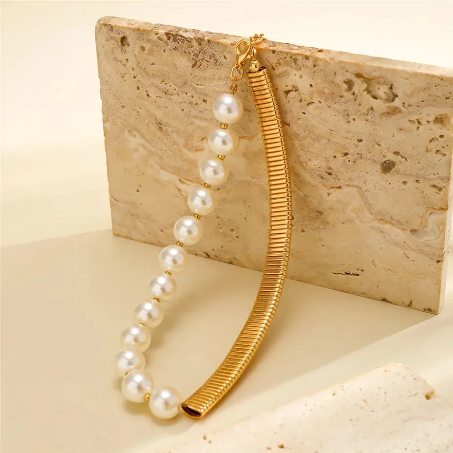 Pre Order:  Unique Gothic Asymmetric Faux Pearl Short Choker Necklace