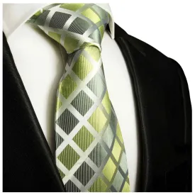 Silk Necktie by Paul Malone . Lime Green and Silver