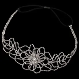 Silver Crystal Floral Hair Elastic Headband 369