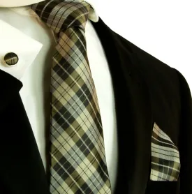 Teak Brown Plaid Silk Tie and Accessories