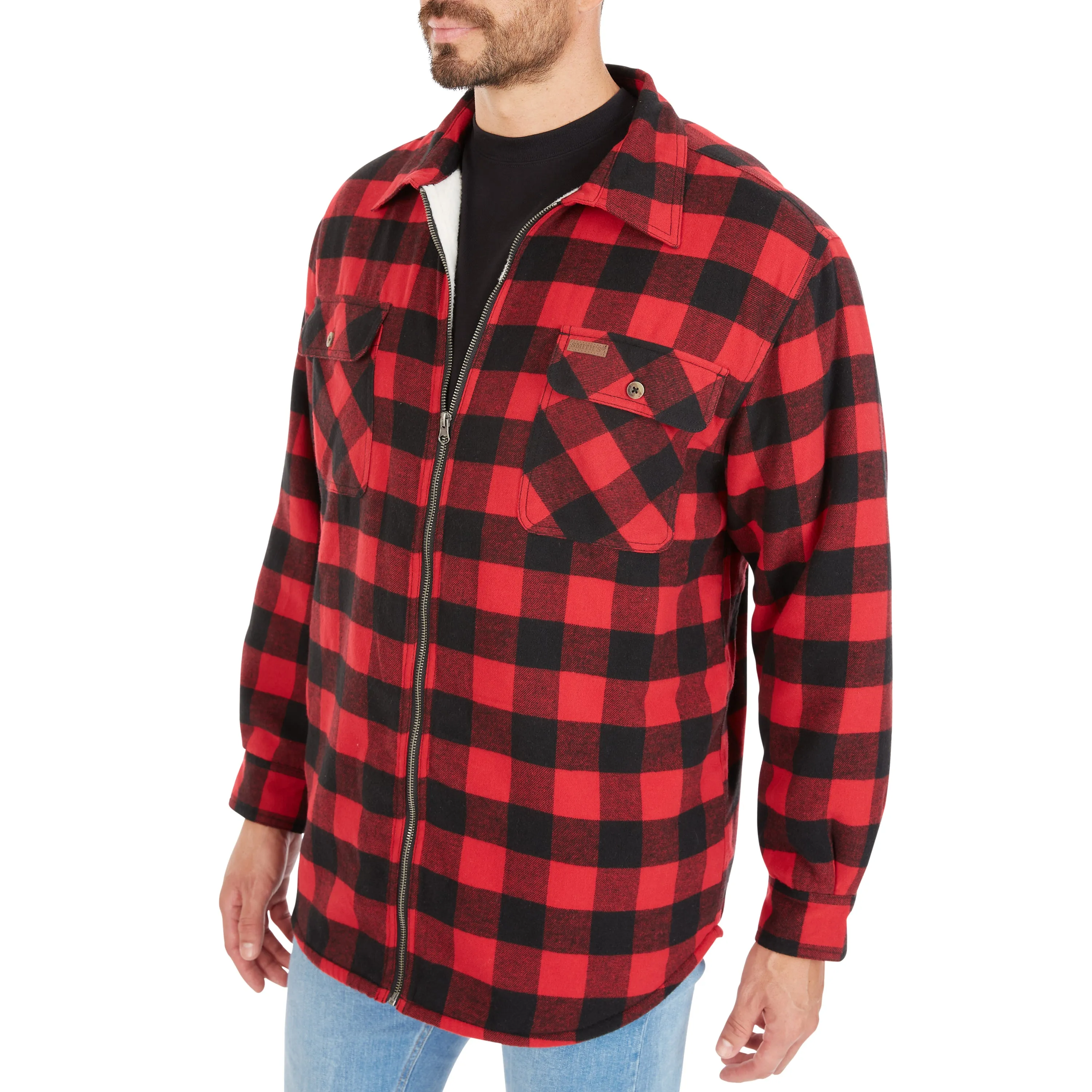 ZIP-FRONT SHERPA-LINED FLANNEL SHIRT JACKET